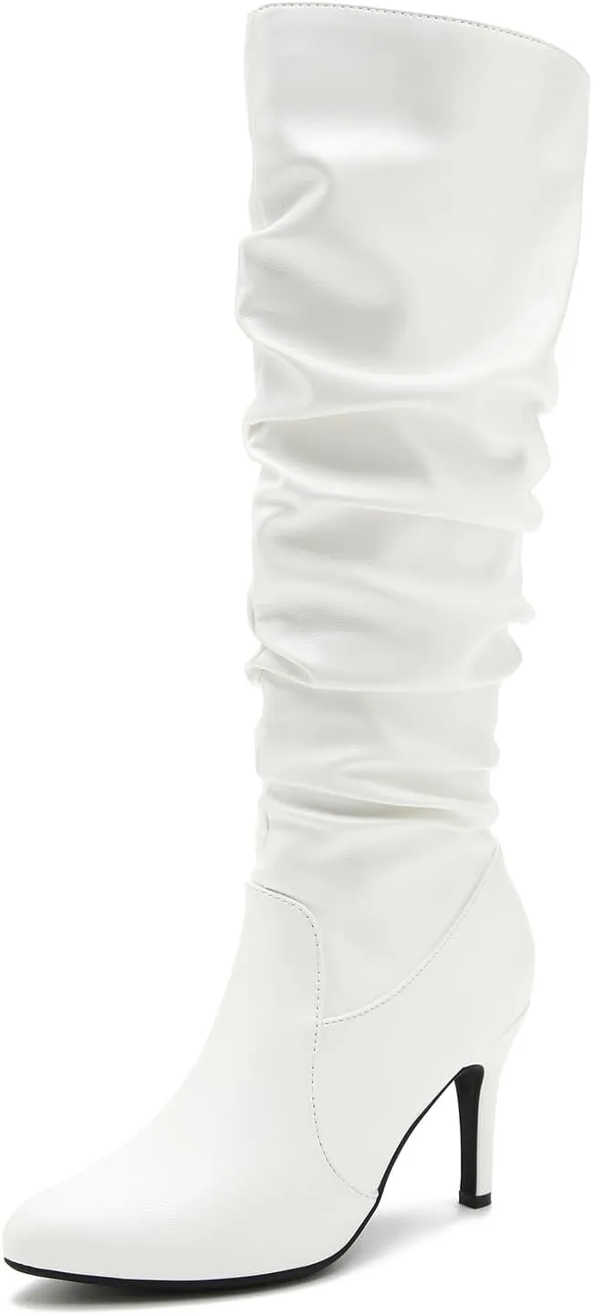 LIURUIJIA Women's Slouchy Knee High Boots Side Zipper Stiletto High Heeled Pointed Toe Fashion Fall Boots