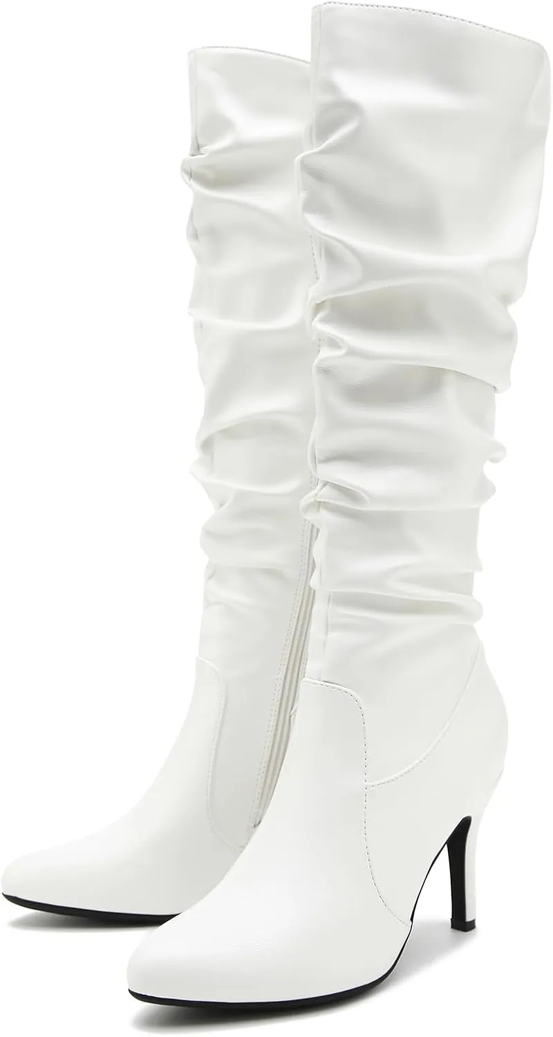 LIURUIJIA Women's Slouchy Knee High Boots Side Zipper Stiletto High Heeled Pointed Toe Fashion Fall Boots