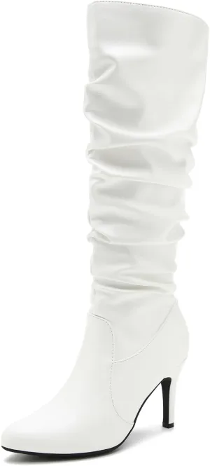 LIURUIJIA Women's Slouchy Knee High Boots Side Zipper Stiletto High Heeled Pointed Toe Fashion Fall Boots