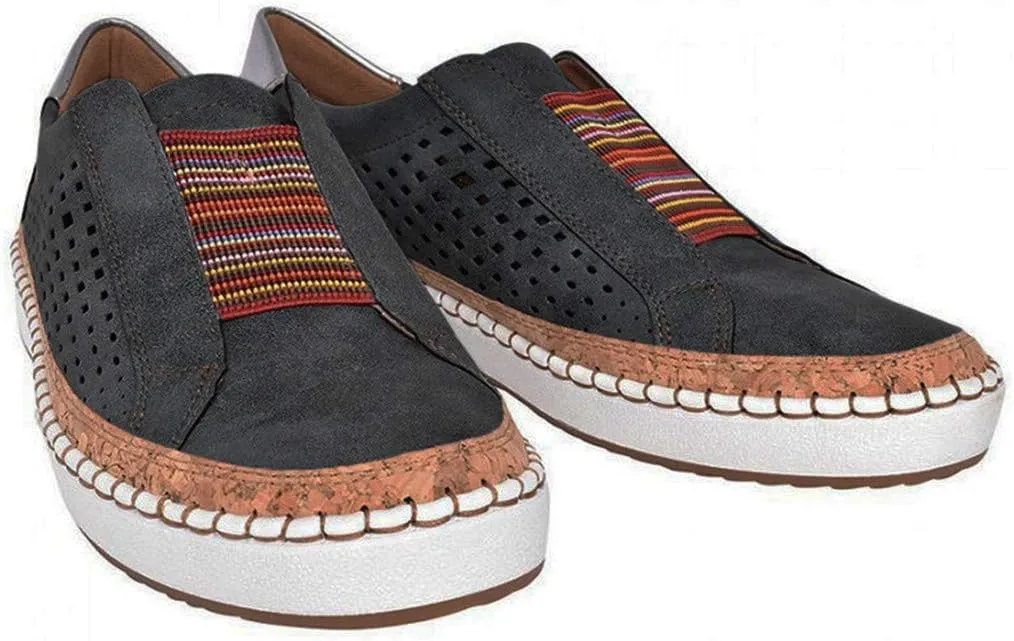 Loafers for Women Comfort Walking Shoes Womens Casual Round Toe Breathable Hollow Out Tassel Walking Beach Shoes Slip On Canvas Flats Comfy Lightweight Walking Office Outdoor Going Out Footwear