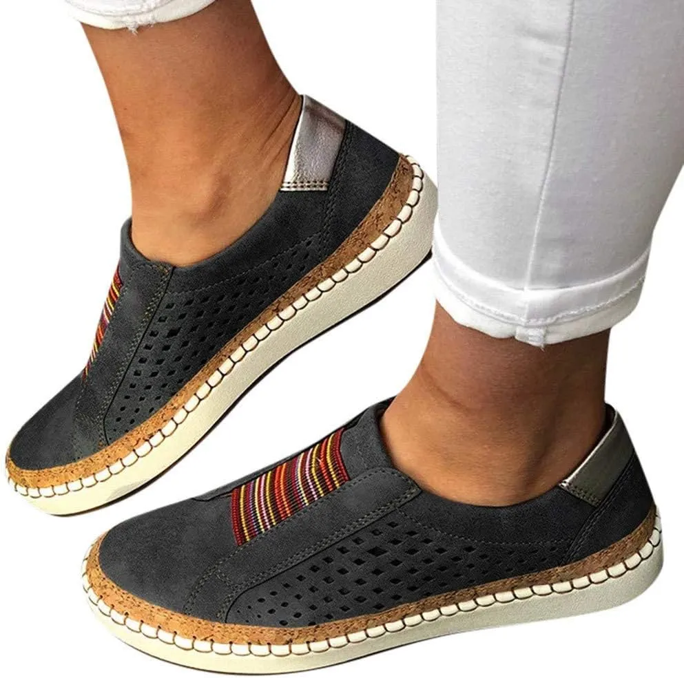 Loafers for Women Comfort Walking Shoes Womens Casual Round Toe Breathable Hollow Out Tassel Walking Beach Shoes Slip On Canvas Flats Comfy Lightweight Walking Office Outdoor Going Out Footwear