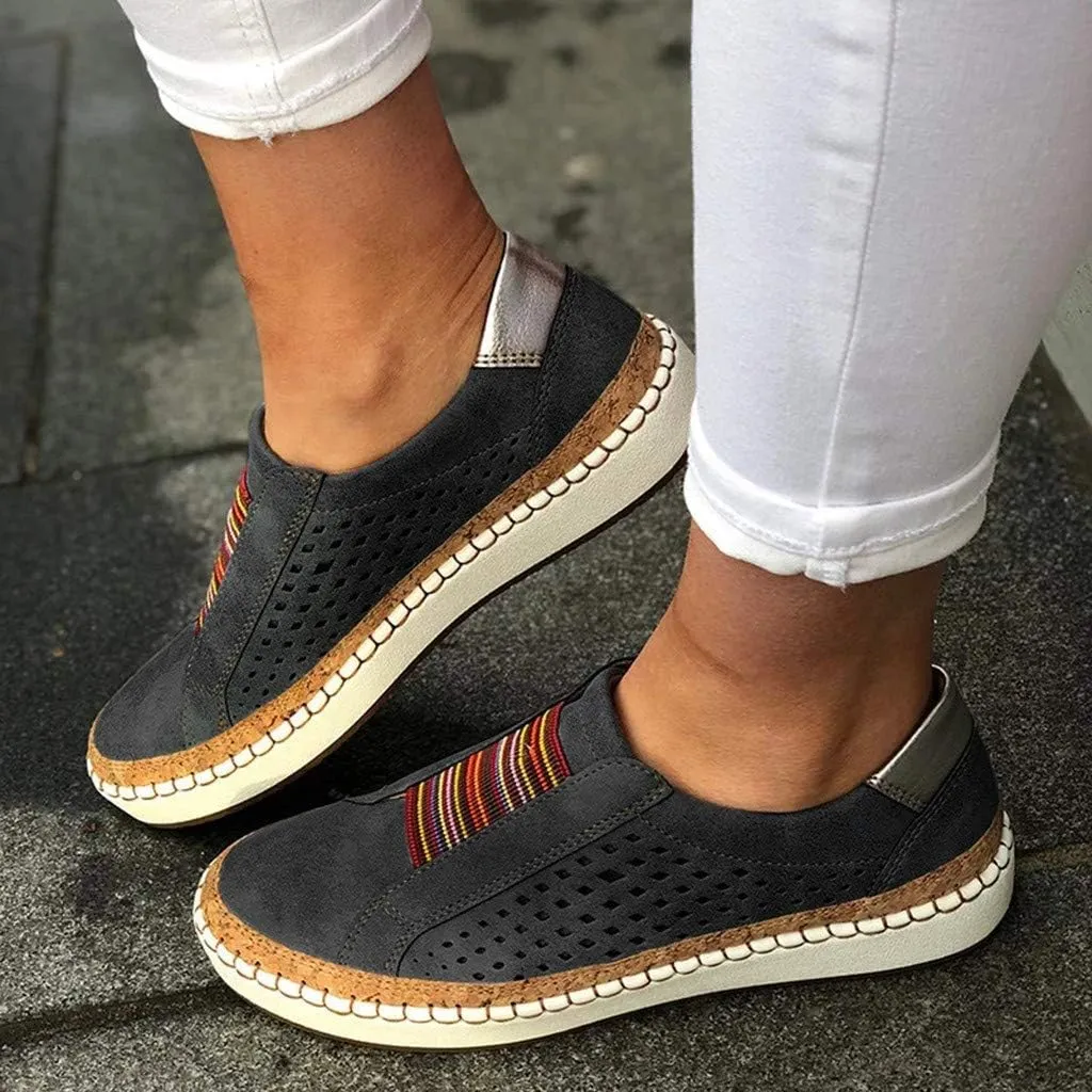 Loafers for Women Comfort Walking Shoes Womens Casual Round Toe Breathable Hollow Out Tassel Walking Beach Shoes Slip On Canvas Flats Comfy Lightweight Walking Office Outdoor Going Out Footwear