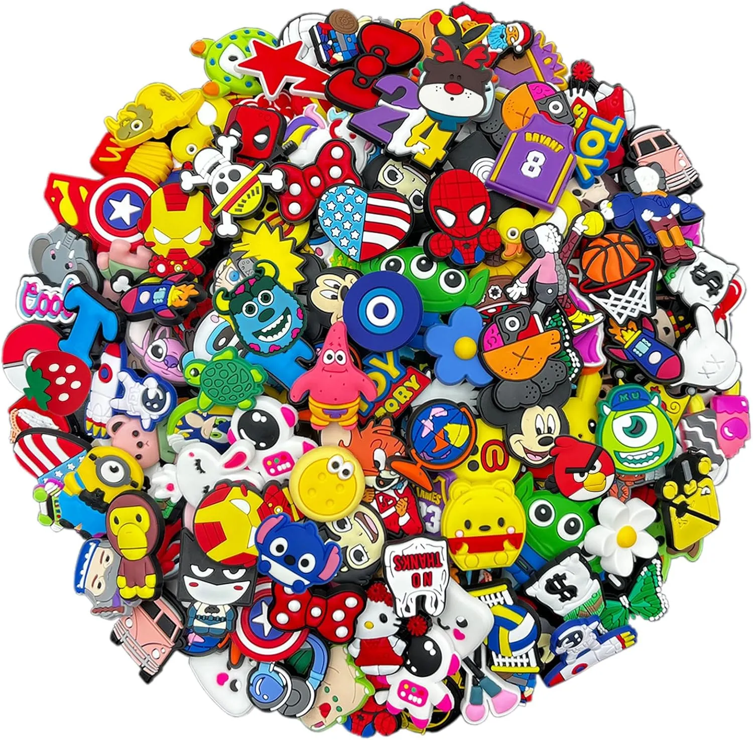 Lot of 30,50,100 Cartoon Random Bulk Shoe Charms and pins - Cool and Cute - PVC - for Sandals and Shoe Decoration