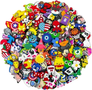 Lot of 30,50,100 Cartoon Random Bulk Shoe Charms and pins - Cool and Cute - PVC - for Sandals and Shoe Decoration