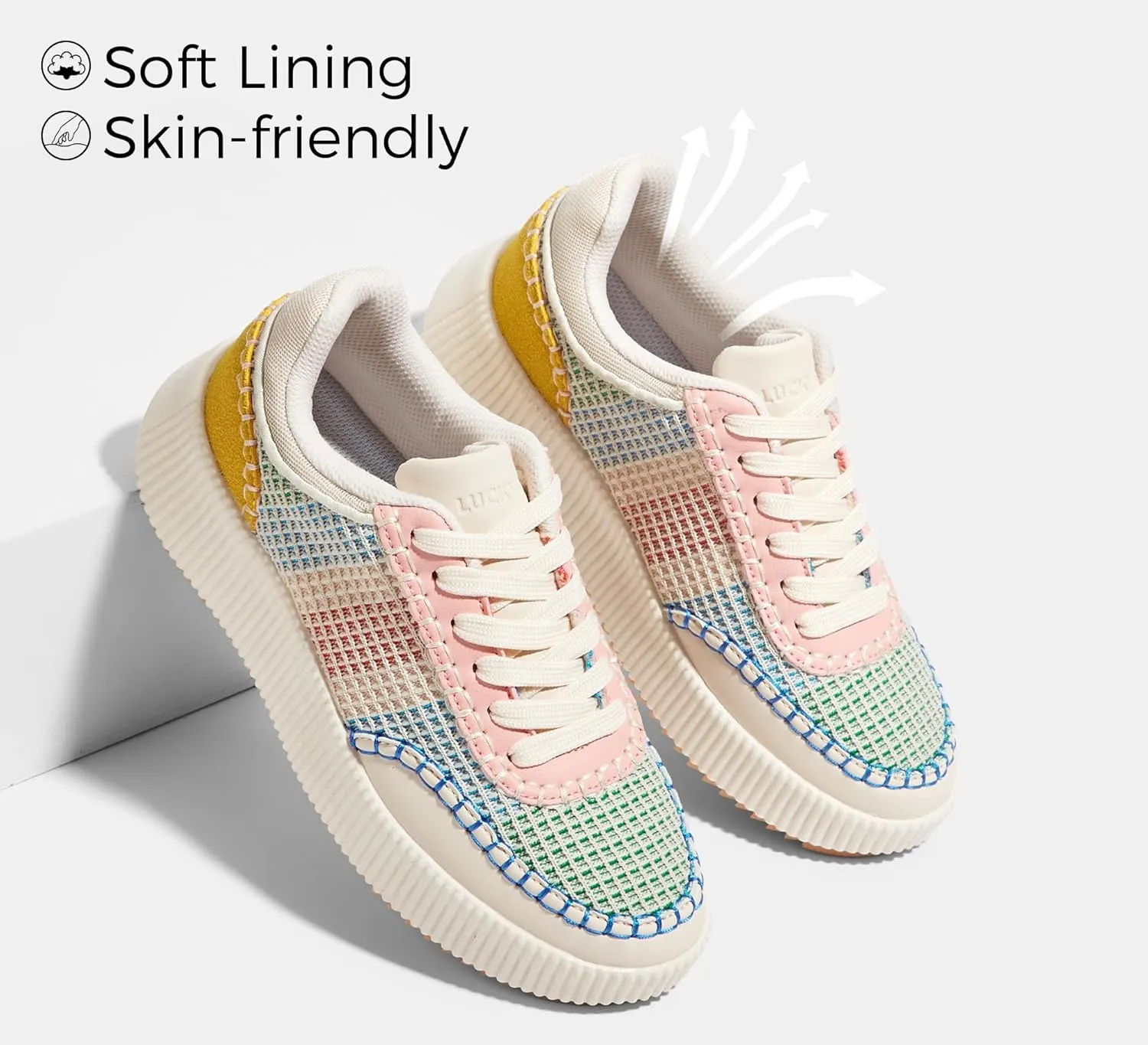 LUCKY STEP Women's Platform Sneakers Retro Braided Fashion Casual Chunky Shoes Breathable Durable Non Slip Walking Footwear