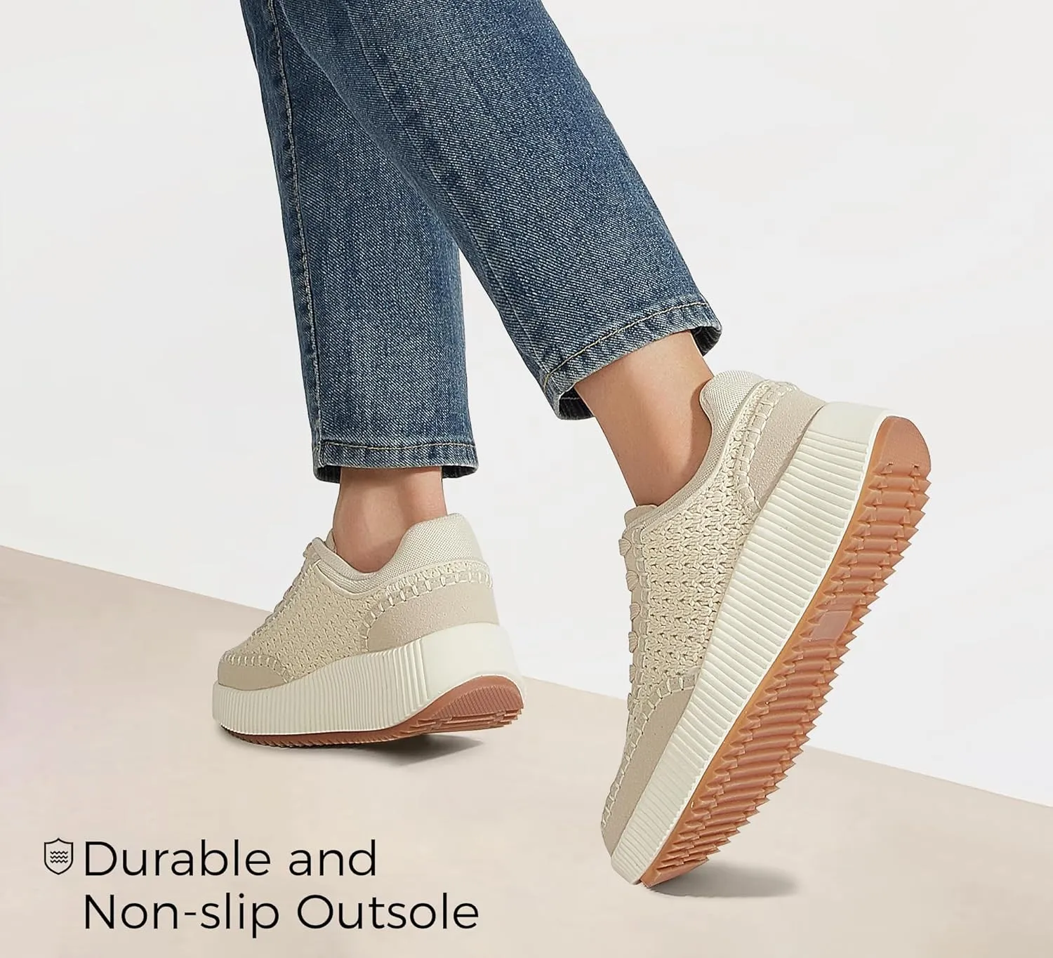 LUCKY STEP Women's Platform Sneakers Retro Braided Fashion Casual Chunky Shoes Breathable Durable Non Slip Walking Footwear