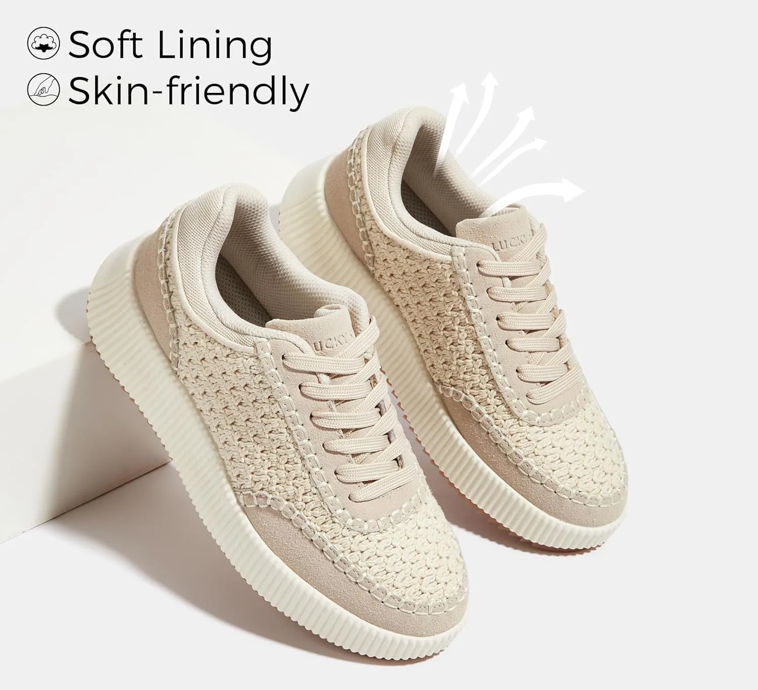 LUCKY STEP Women's Platform Sneakers Retro Braided Fashion Casual Chunky Shoes Breathable Durable Non Slip Walking Footwear