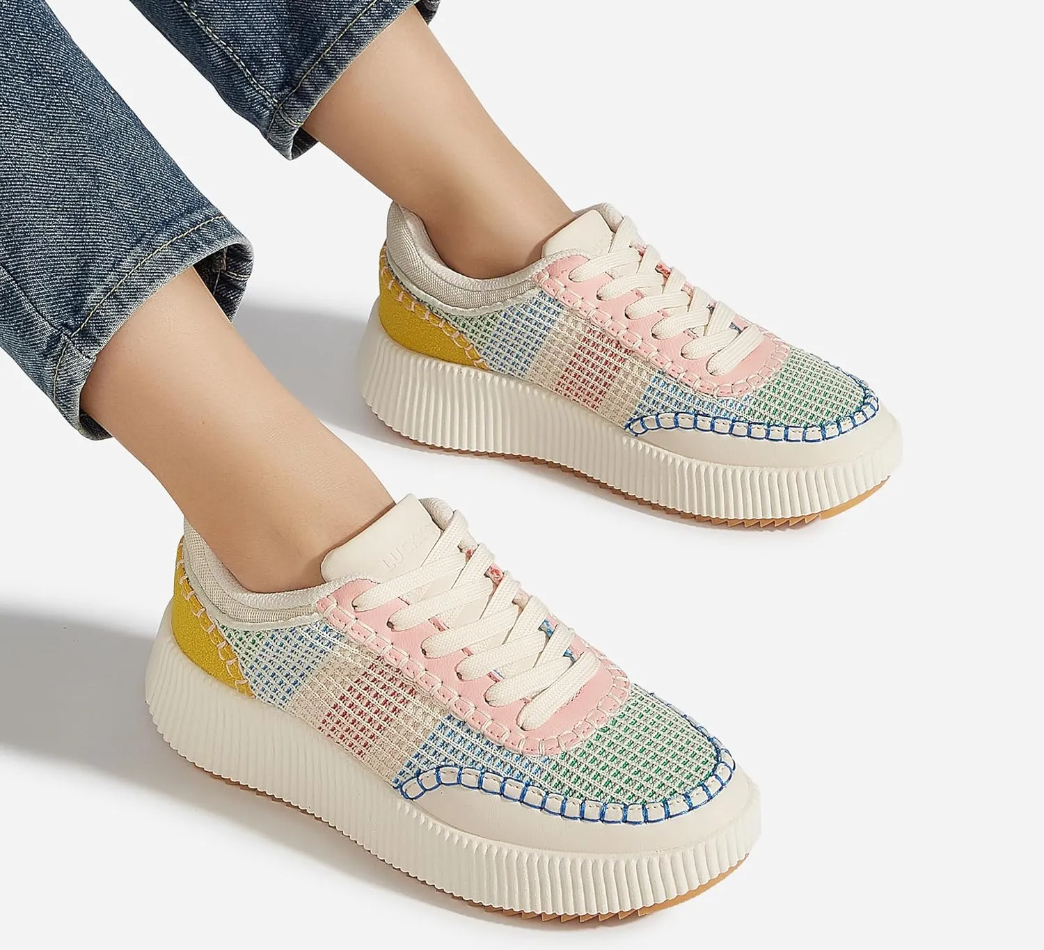 LUCKY STEP Women's Platform Sneakers Retro Braided Fashion Casual Chunky Shoes Breathable Durable Non Slip Walking Footwear