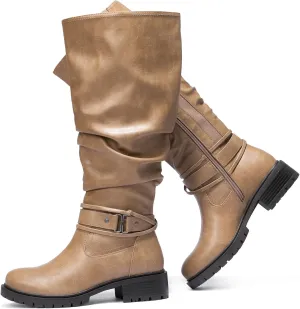 Luoika Women's Extra Wide Calf Knee High Boots, Plus Size Slouchy Knee-High Boots Wide Width Low Heel Winter Boots.