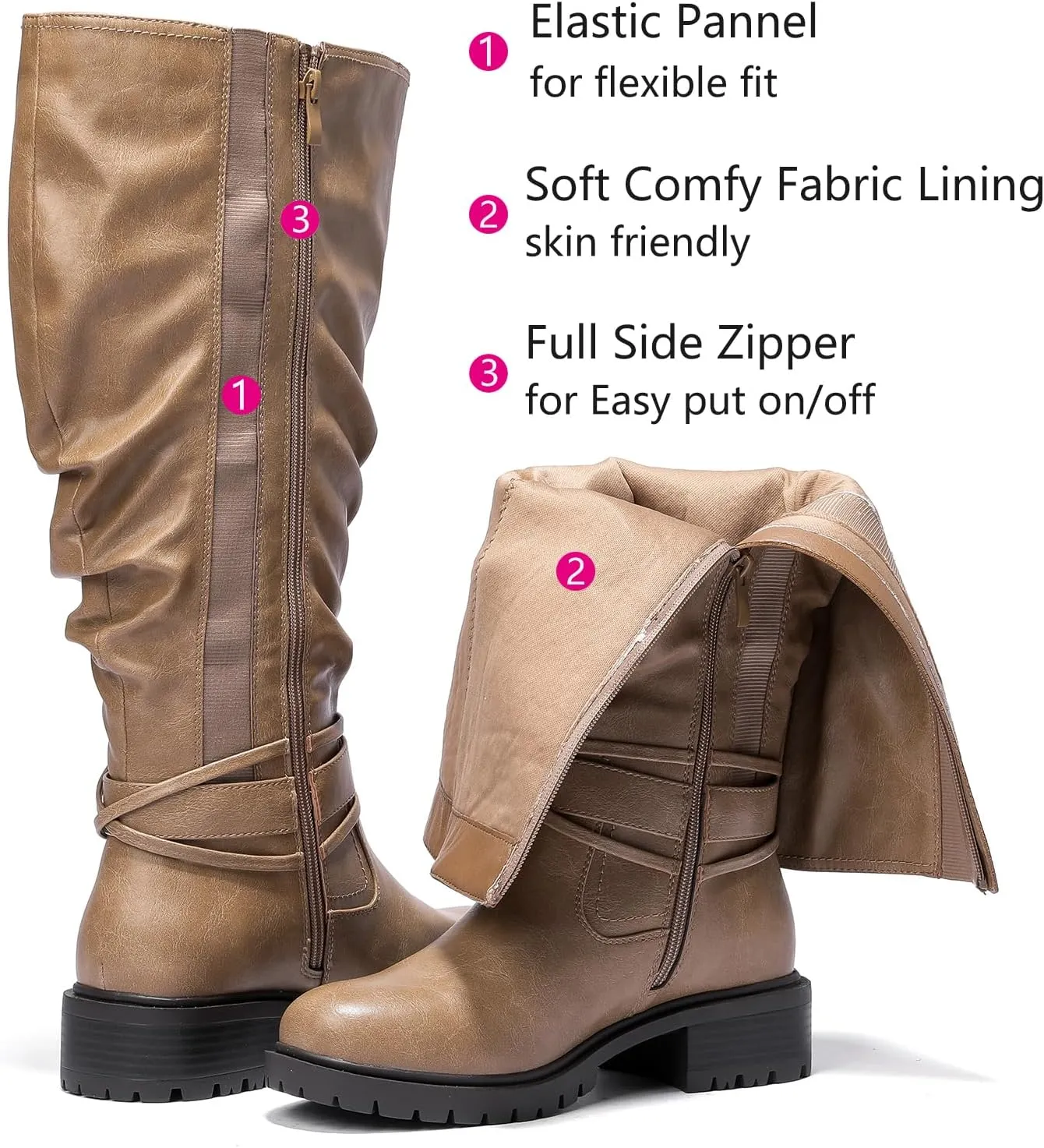 Luoika Women's Extra Wide Calf Knee High Boots, Plus Size Slouchy Knee-High Boots Wide Width Low Heel Winter Boots.