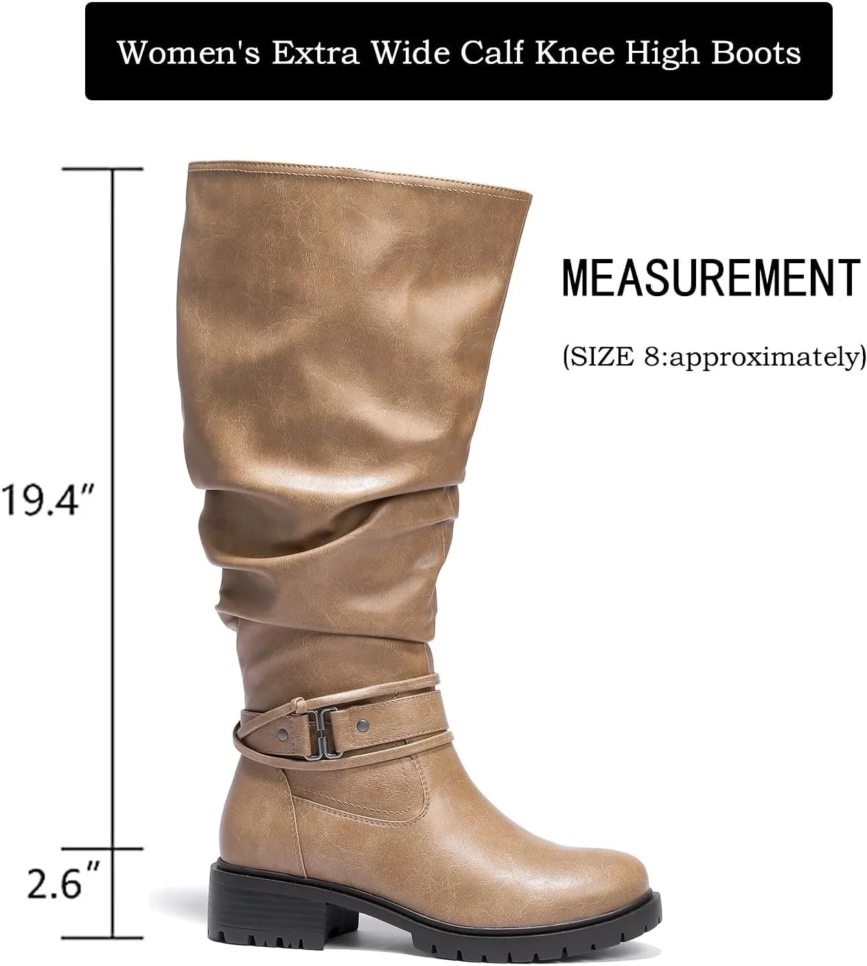 Luoika Women's Extra Wide Calf Knee High Boots, Plus Size Slouchy Knee-High Boots Wide Width Low Heel Winter Boots.