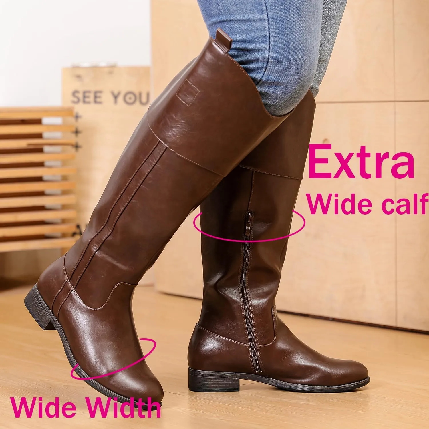 Luoika Women's Extra Wide Calf Knee High Boots, Western Cowyboy Cowgirl Knee-High Boots Plus Size Wide Width Low Heel Winter Fall Boots.