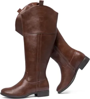 Luoika Women's Extra Wide Calf Knee High Boots, Western Cowyboy Cowgirl Knee-High Boots Plus Size Wide Width Low Heel Winter Fall Boots.