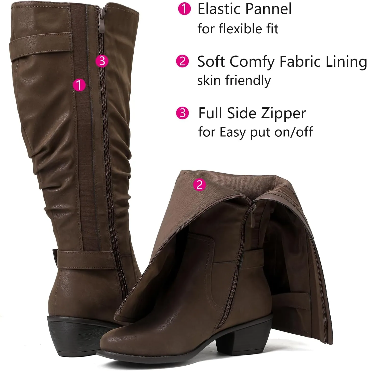 Luoika Women's Extra Wide Calf Knee High Boots, Wide Width Slouchy Knee-High Boots Low Stacked Heel Winter Fall Plus Size Boots.