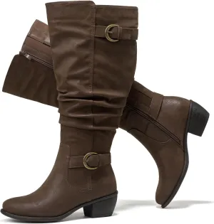 Luoika Women's Extra Wide Calf Knee High Boots, Wide Width Slouchy Knee-High Boots Low Stacked Heel Winter Fall Plus Size Boots.