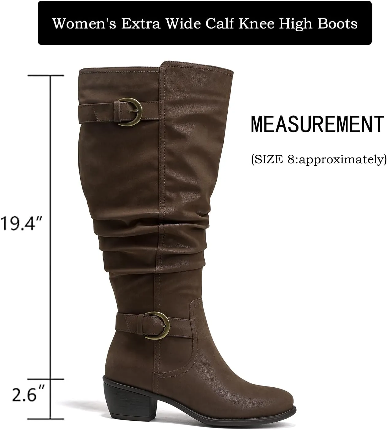 Luoika Women's Extra Wide Calf Knee High Boots, Wide Width Slouchy Knee-High Boots Low Stacked Heel Winter Fall Plus Size Boots.