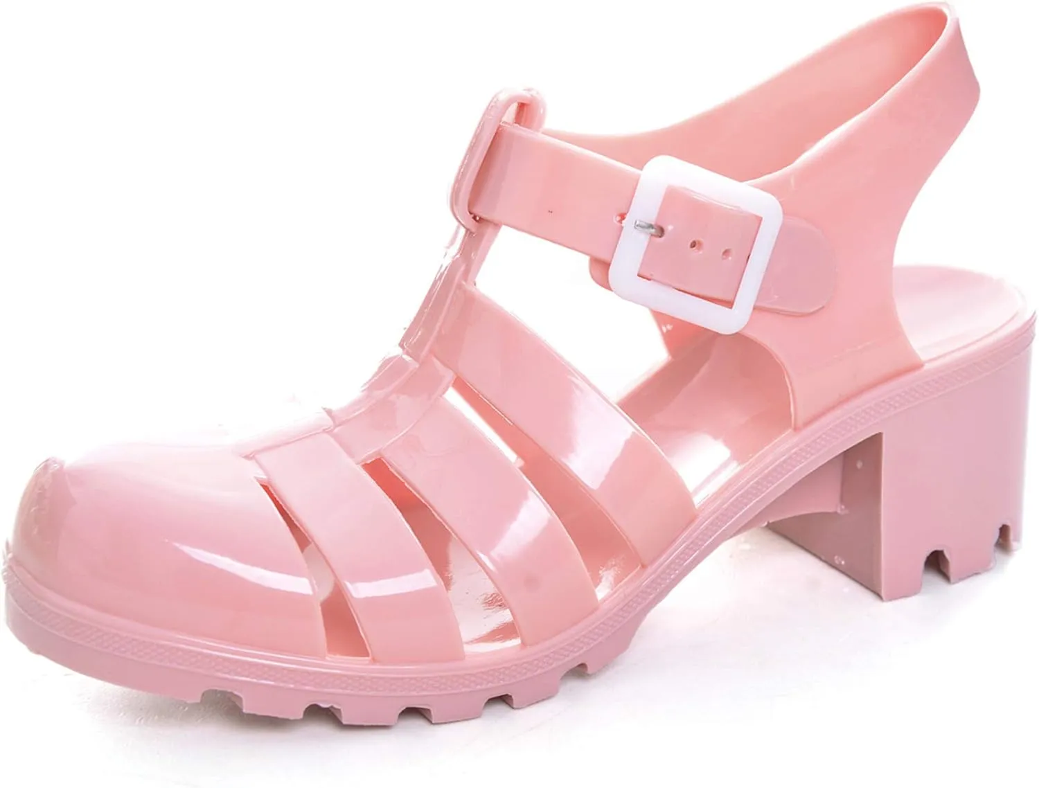 LUXINYU Women Jelly Sandals Adjustable Buckle T-Strap Round Toe Slingback Bling Flats Summer Fisherman's Sandal Glitter Rain Shoes