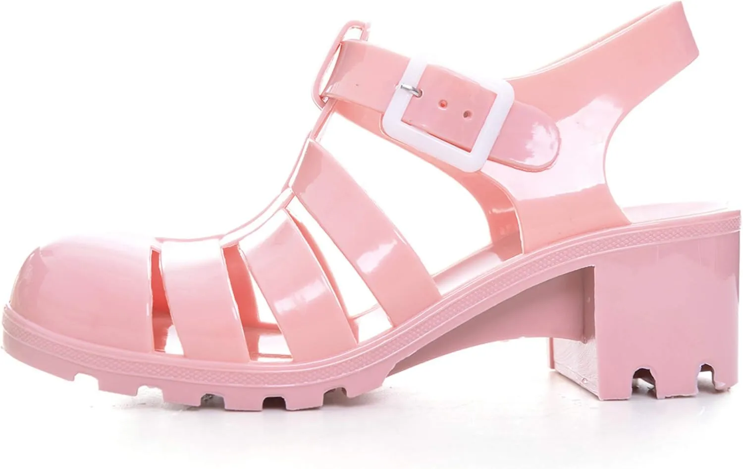 LUXINYU Women Jelly Sandals Adjustable Buckle T-Strap Round Toe Slingback Bling Flats Summer Fisherman's Sandal Glitter Rain Shoes