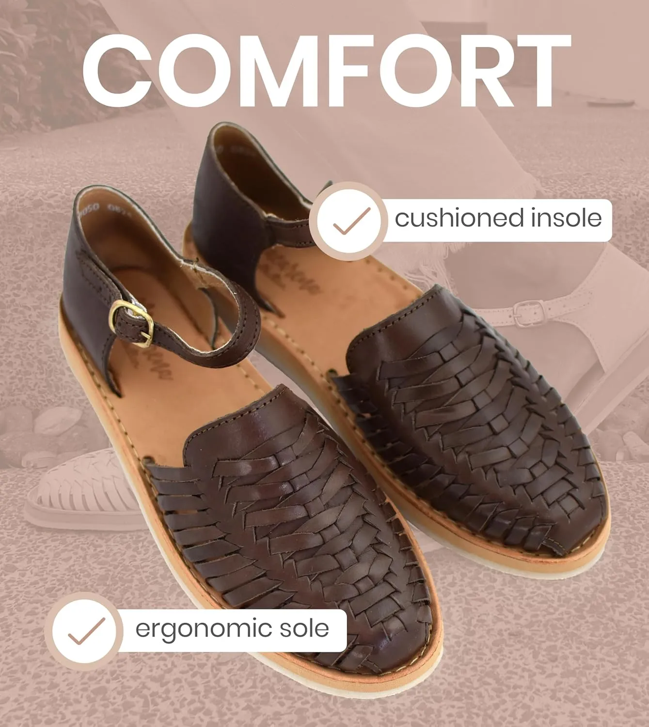 Macarena Collection Womens Shoes Leather Sandals Ankle for Women | Huarache Handmade Mexican Sandals Women | Comfortable & Stylish Womens Sandals 3050 Ankle Strap