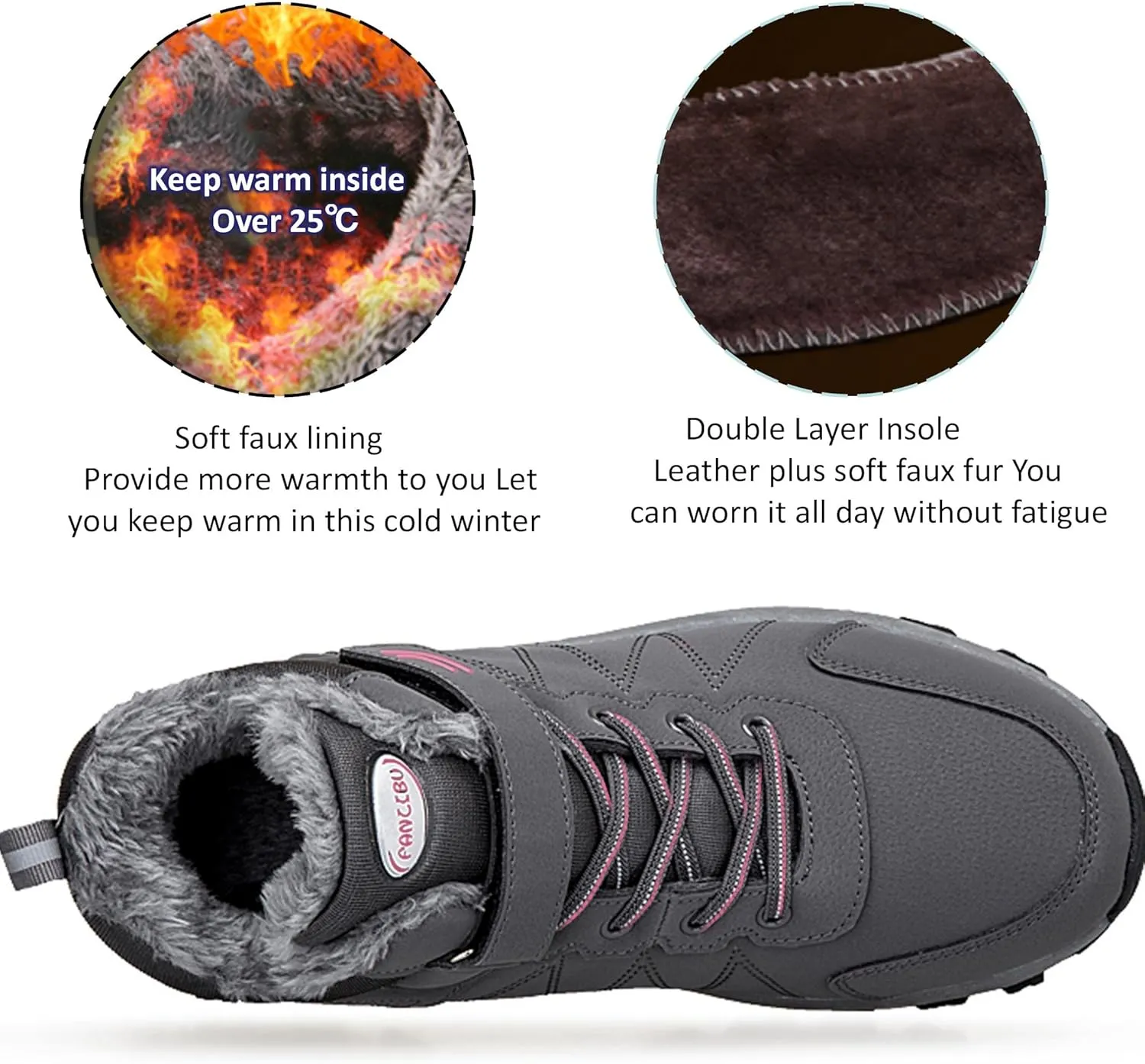MAIZUN Womens Winter Snow Boots Fur Lined Winter Ankle Boots Outdoor Hiking Walking Trekking Shoes