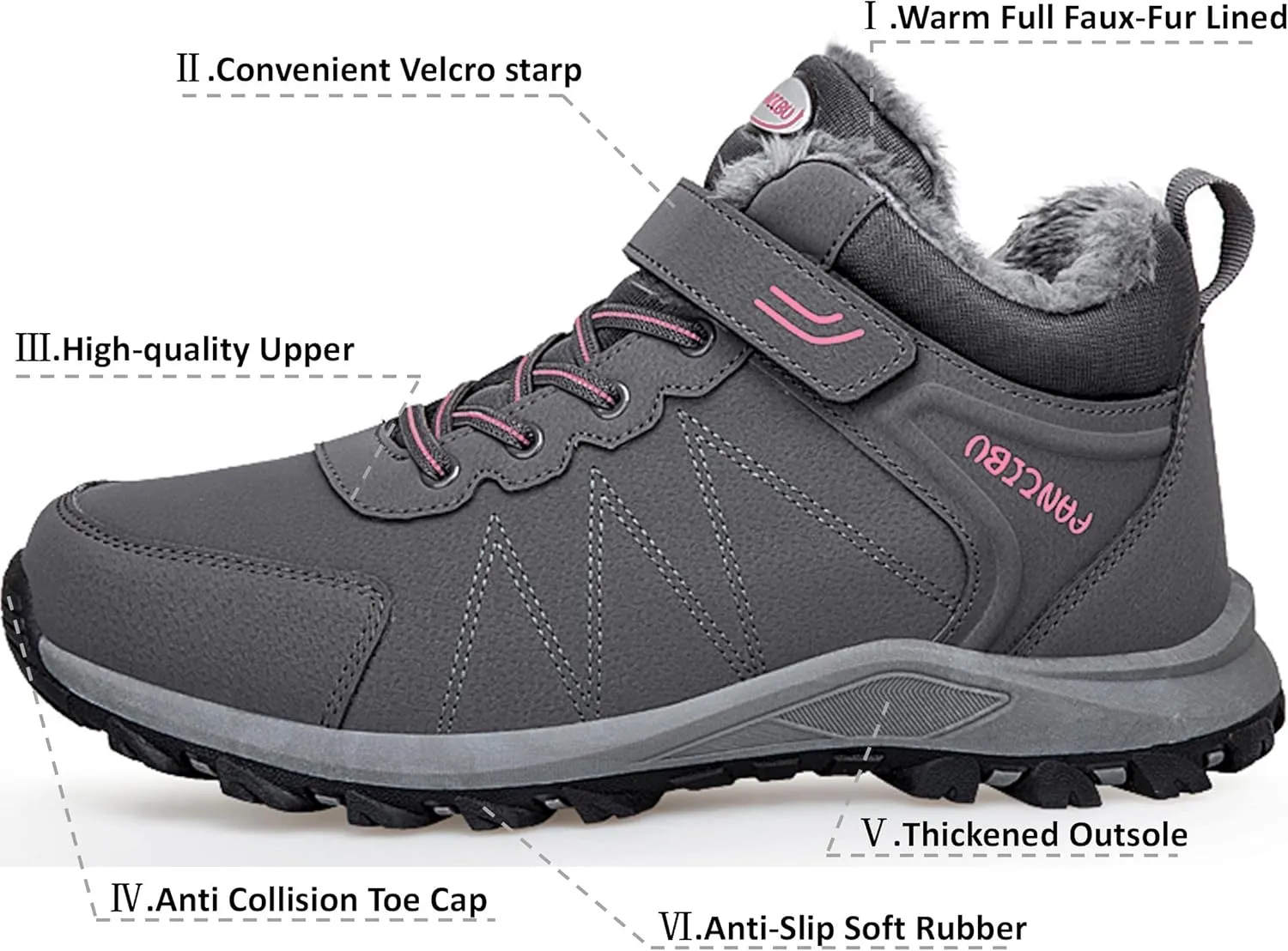 MAIZUN Womens Winter Snow Boots Fur Lined Winter Ankle Boots Outdoor Hiking Walking Trekking Shoes
