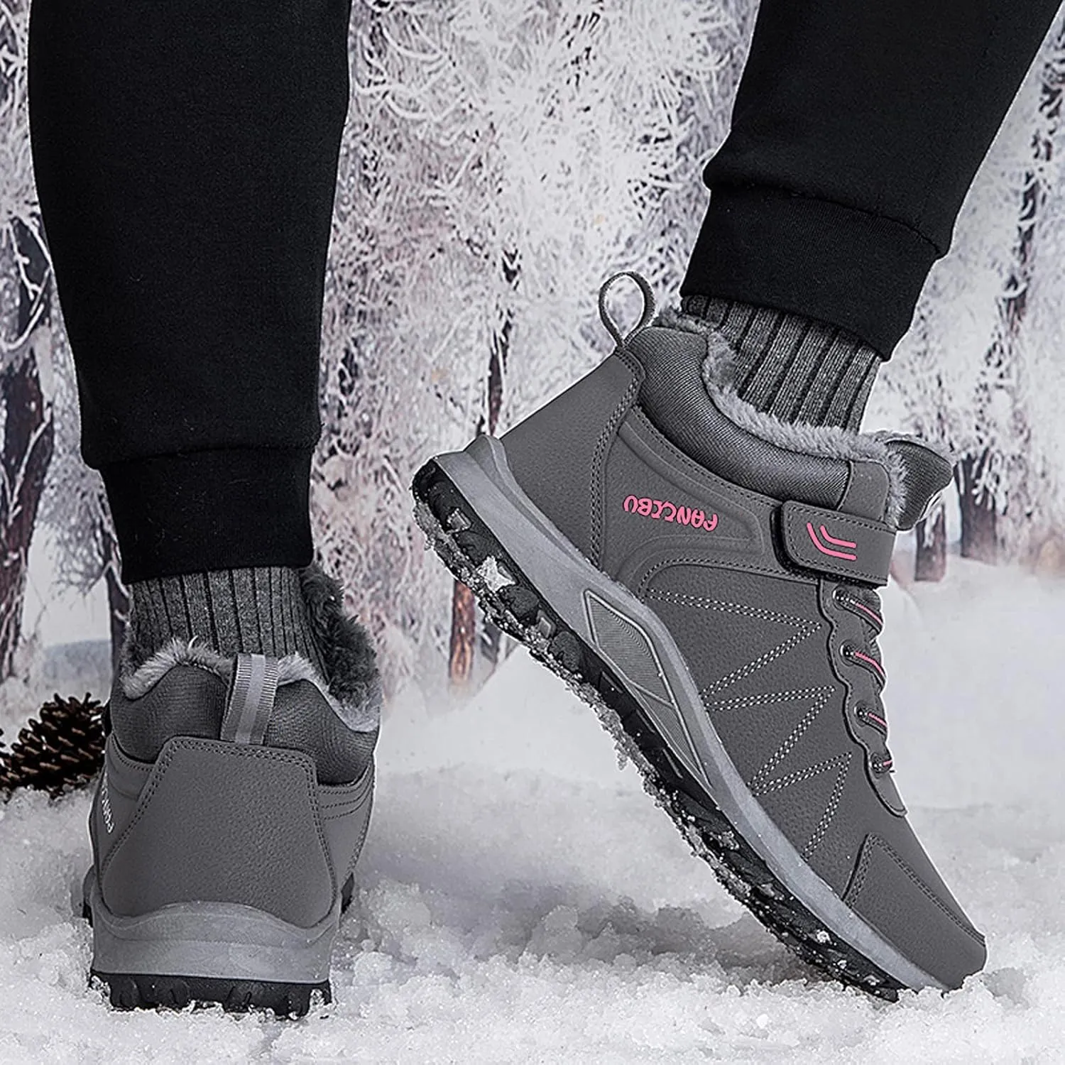 MAIZUN Womens Winter Snow Boots Fur Lined Winter Ankle Boots Outdoor Hiking Walking Trekking Shoes