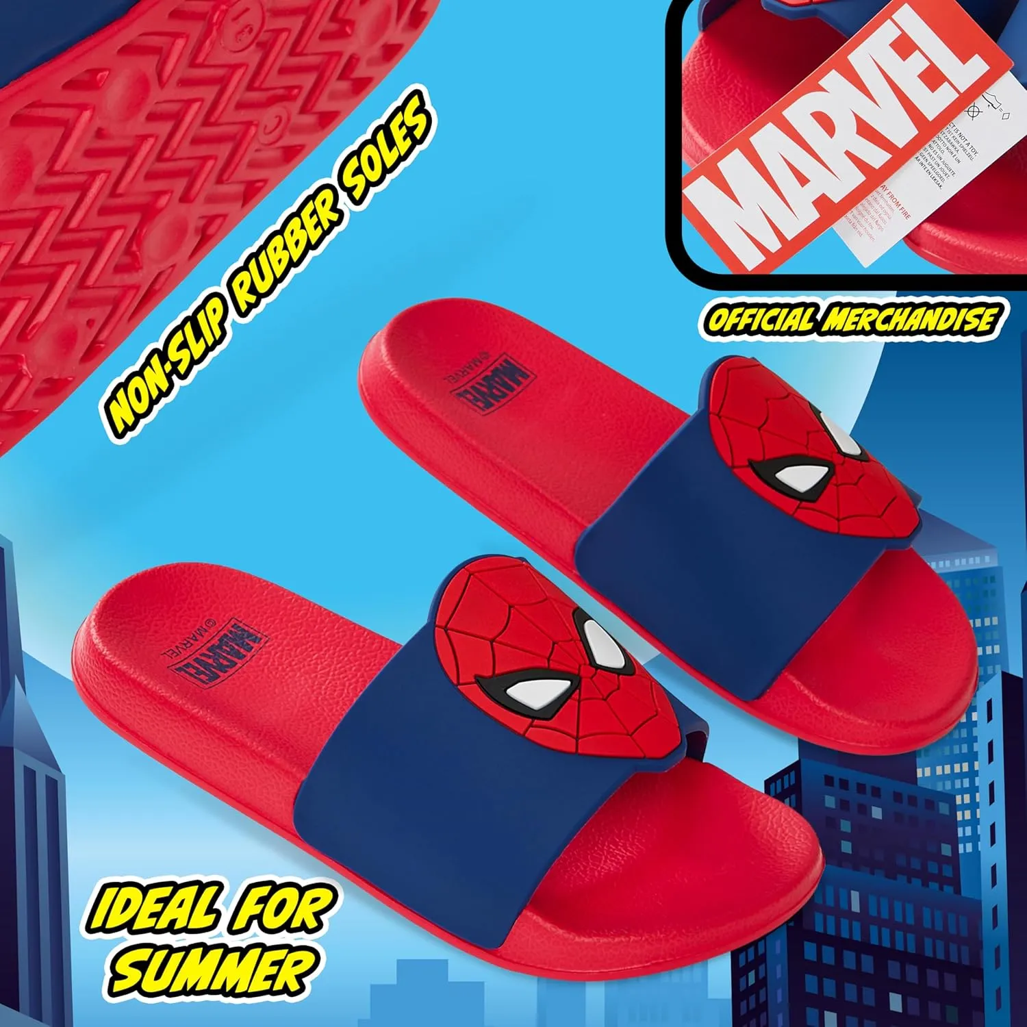 Marvel Boys Slides, Kids Sandals Anti Slip - Spiderman Gifts for Boys
