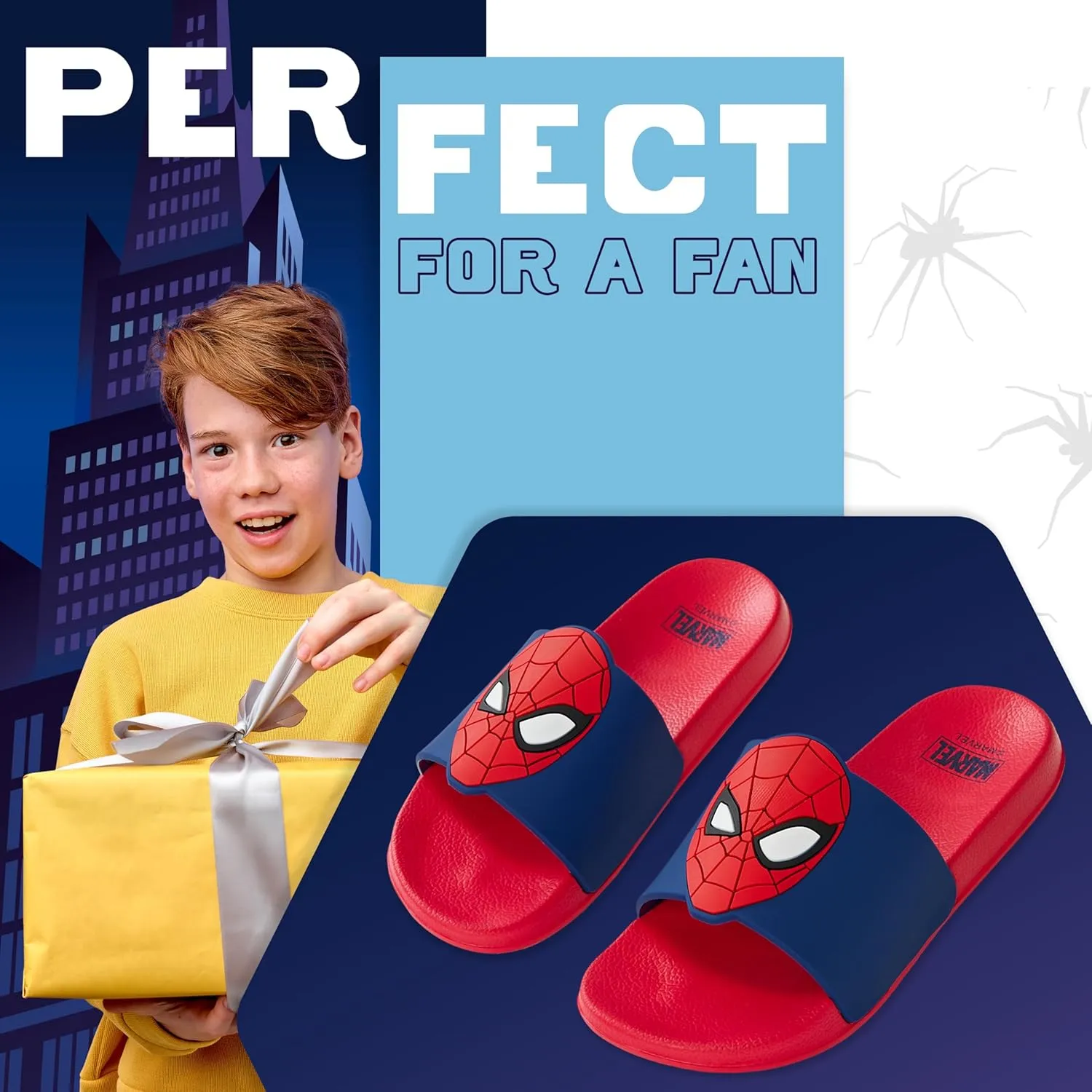 Marvel Boys Slides, Kids Sandals Anti Slip - Spiderman Gifts for Boys