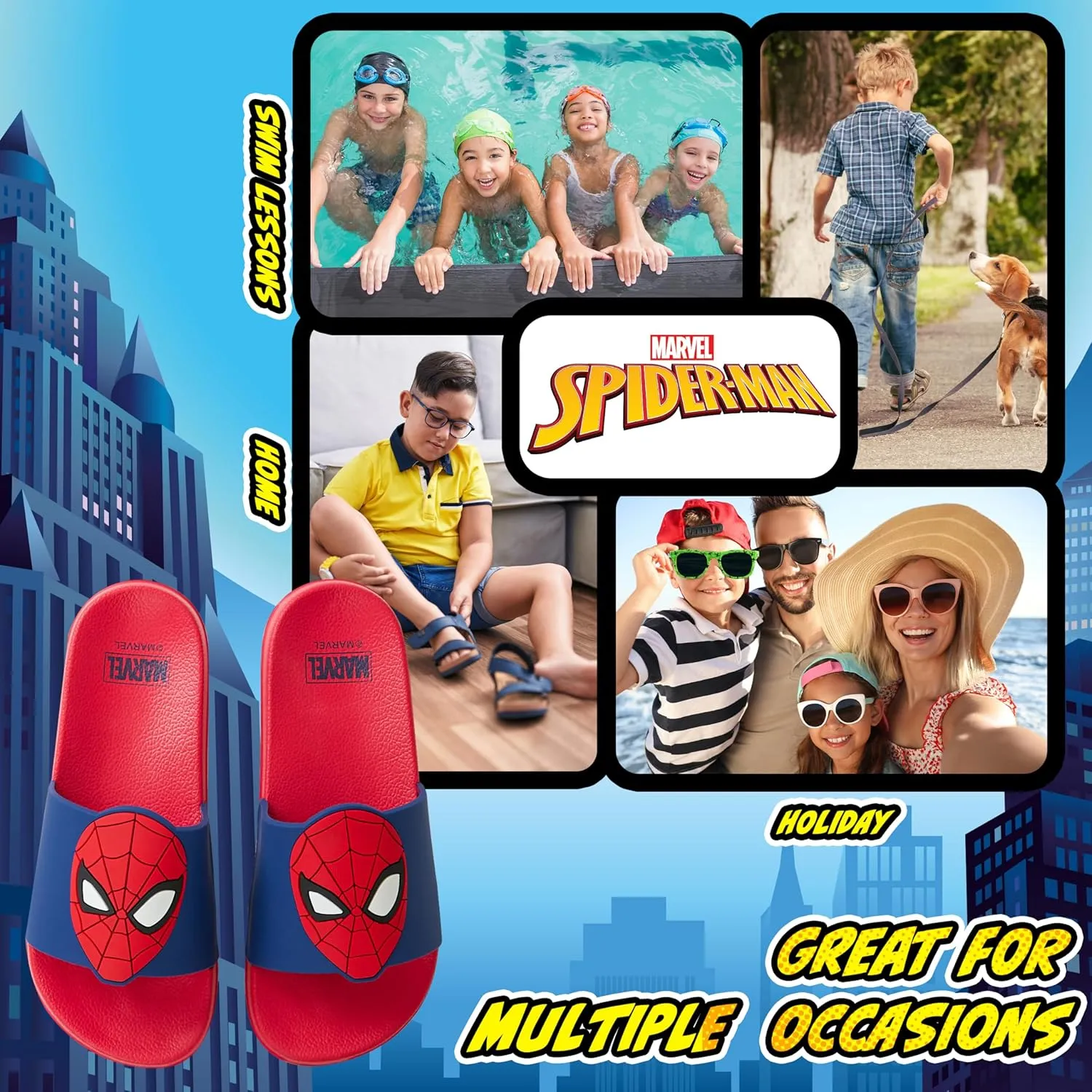 Marvel Boys Slides, Kids Sandals Anti Slip - Spiderman Gifts for Boys