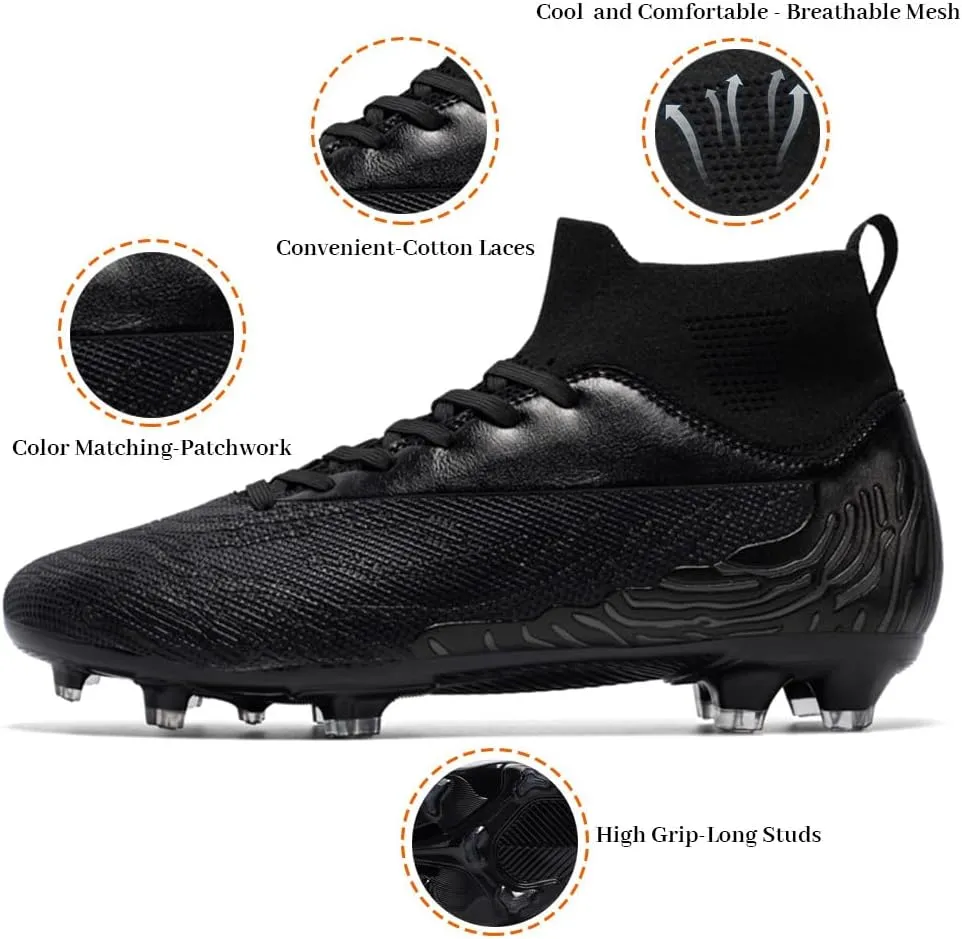 Maylrvjv Men's High Top Soccer Cleats Boys Football Boots Breathble Shock Absorbing Multi-Ground Competition Training Futsal Sneakers