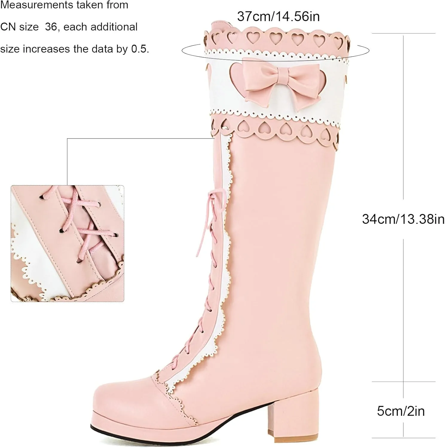 Meefit Women Lolita Lace Up Knee High Boot Platform Chunky Mid Heel Long Boots Kawaii Shoes,Bow Knee High Boots