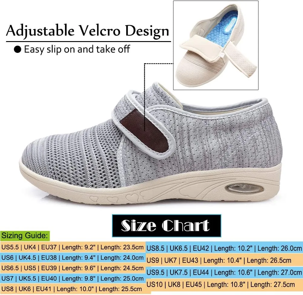 Mei MACLEOD Women's Extra Wide Shoes with Adjustable Strap Wide Width Sneakers Arthritis Edema Walking Shoes for Elderly Diabetic