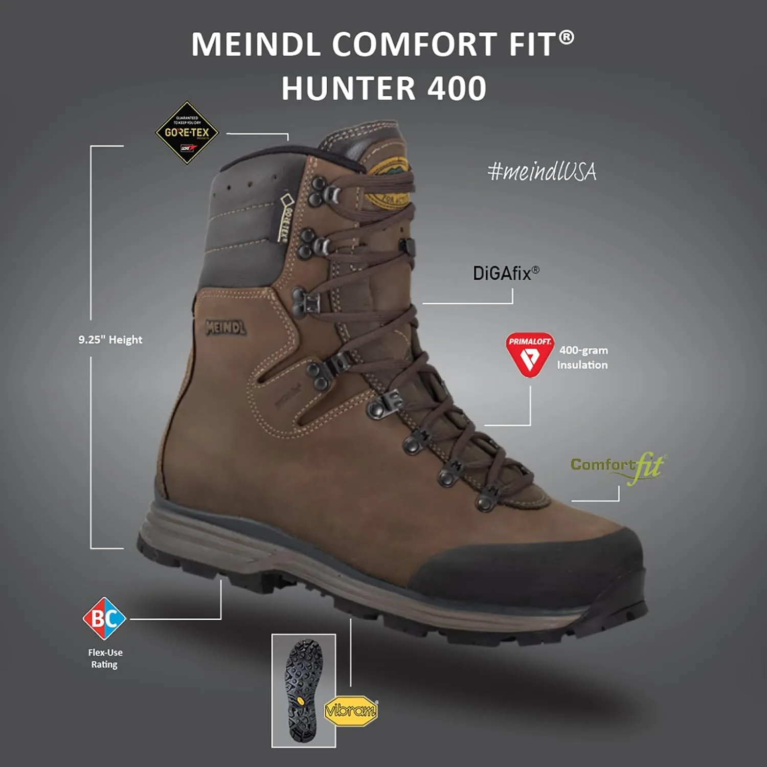 Meindl Men's Comfort-Fit Hunter 400-gram | Primaloft Gold Insulation | Gore-Tex Waterproof Insulated Hunting Boot | Wide Toe Box | Made in Germany