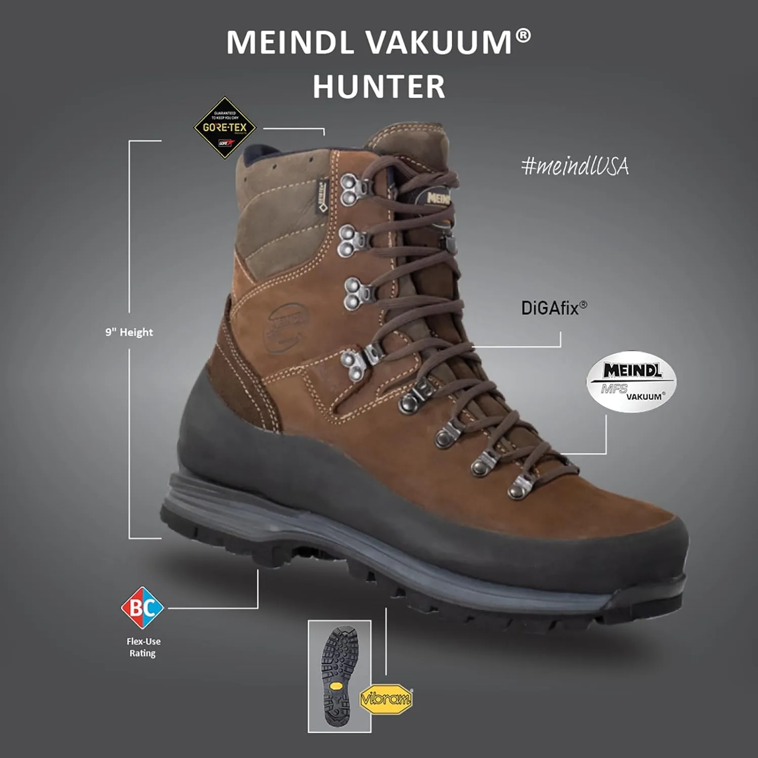 Meindl Men's MFS-Vakuum Hunter | Gore-Tex Waterproof Uninsulated Hunting Boot | Integrated Memory-Foam-System | Made in Germany
