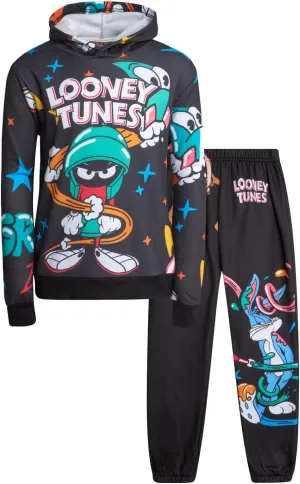 Members Only Boys' Active Tracksuit Set - 2 Piece Looney Tunes, Marvin, Tom & Jerry Fleece Hoodie and Sweatpants (Size: 4-18)