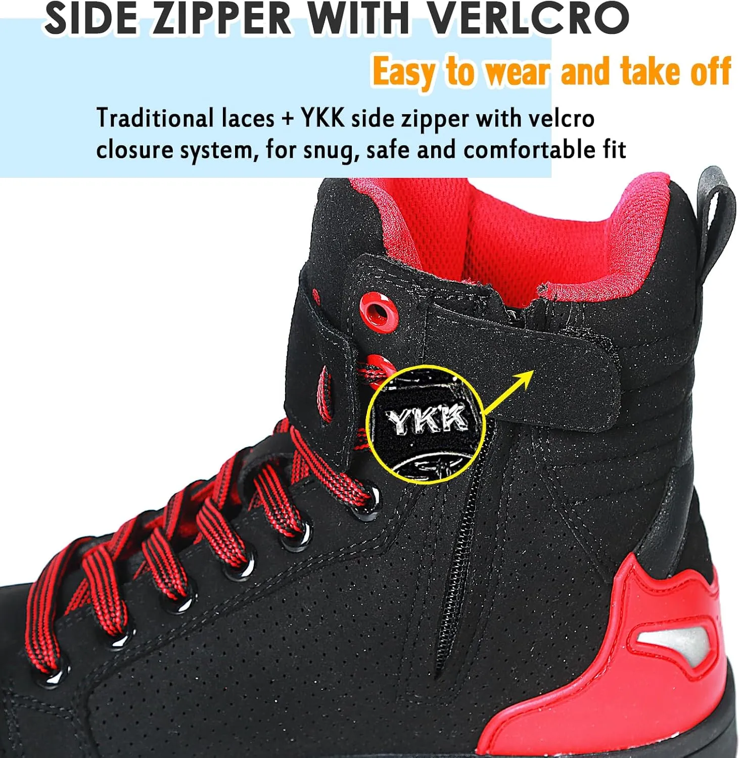 Men Casual Motorcycle Shoes Suede Riding High Top Sneakers, Cowhide with Double Layer,with Gear Shift Pad and Side Zipper