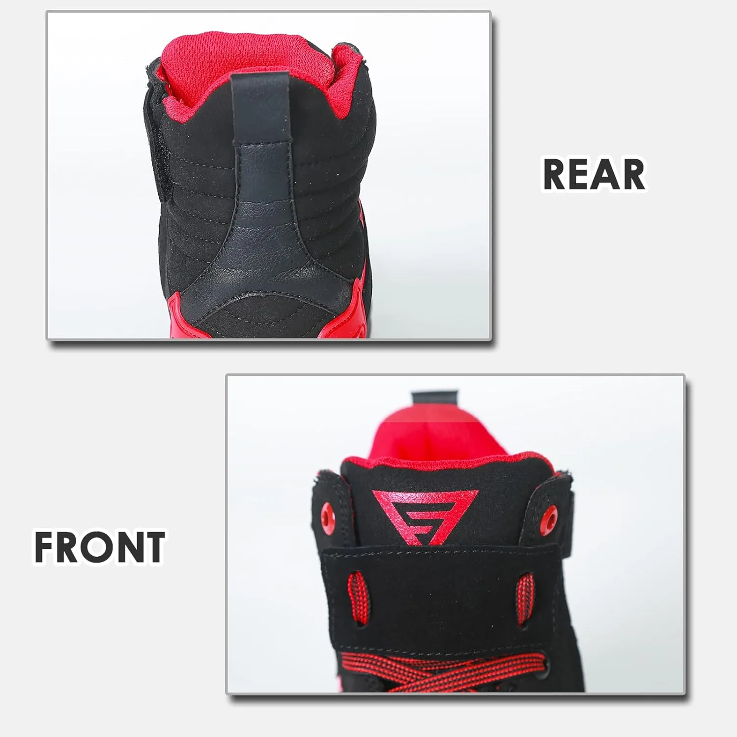 Men Casual Motorcycle Shoes Suede Riding High Top Sneakers, Cowhide with Double Layer,with Gear Shift Pad and Side Zipper