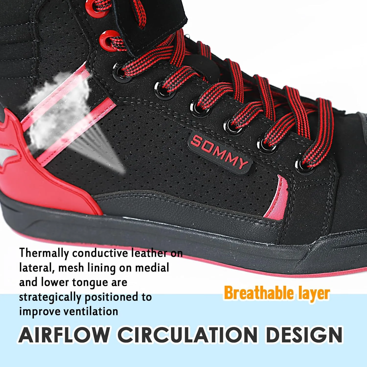 Men Casual Motorcycle Shoes Suede Riding High Top Sneakers, Cowhide with Double Layer,with Gear Shift Pad and Side Zipper