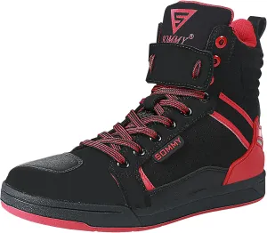 Men Casual Motorcycle Shoes Suede Riding High Top Sneakers, Cowhide with Double Layer,with Gear Shift Pad and Side Zipper