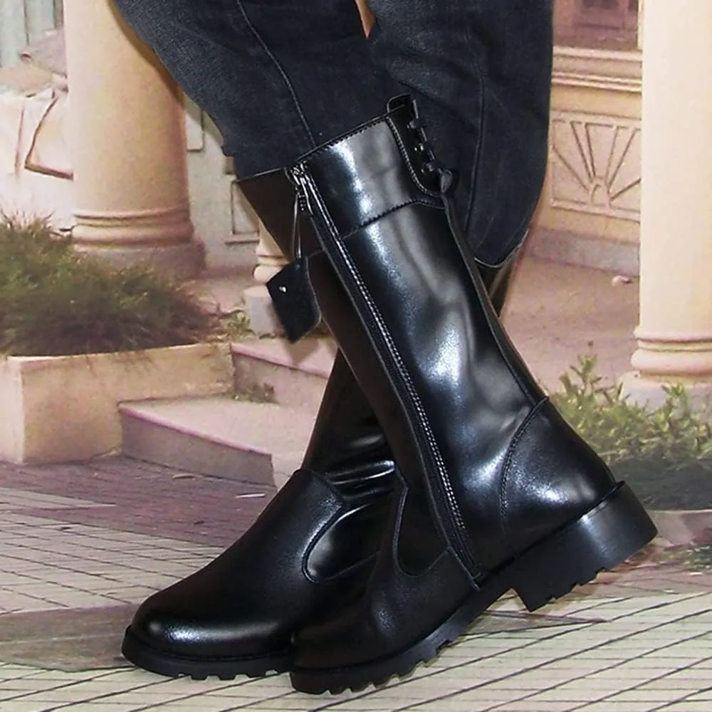Men Leather Riding High Boots Outdoor British Style Knee High Wide Calf Equestrian Shoes Knight Fashion Long Boots(Color:Black,Size:UK5)
