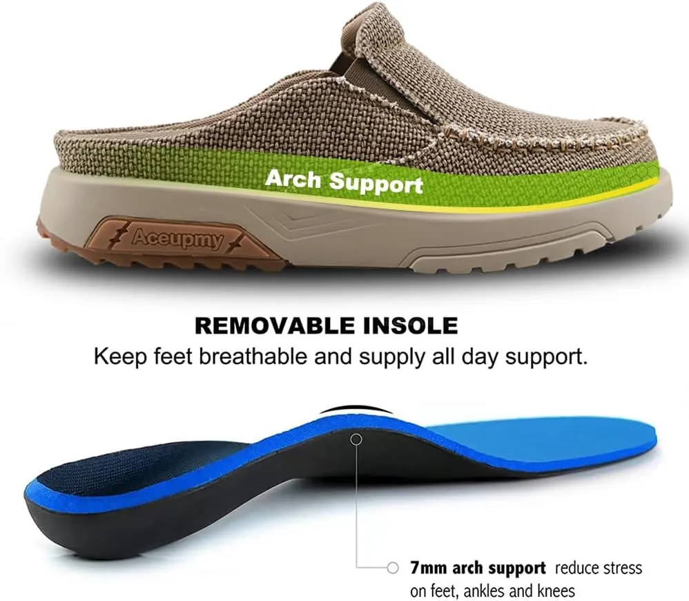 Men's Arch Support Plantar Fasciitis Relief Orthopedic Slipper Indoor Canvas Slip On House Diabetic Bunions Casual Loafers