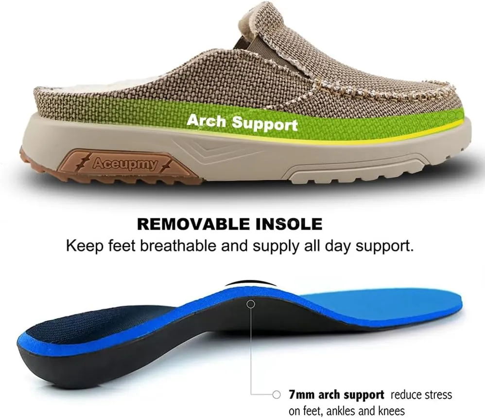 Men's Arch Support Plantar Fasciitis Relief Orthopedic Slipper Indoor Canvas Slip On House Diabetic Bunions Casual Loafers