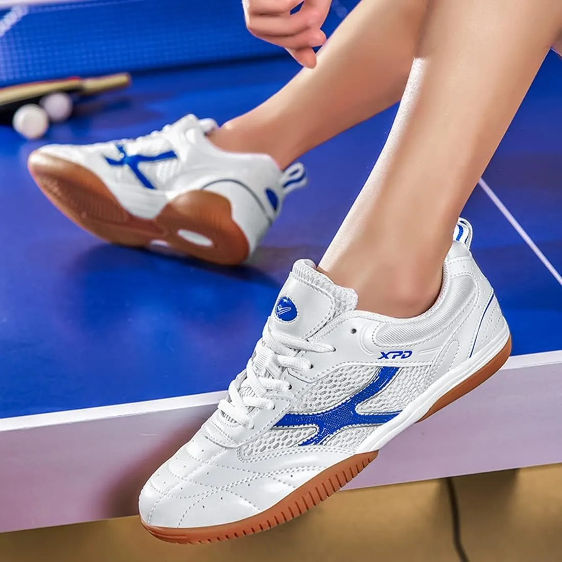 Mens Badminton Sneakers, Lace Up Pickleball Volleyball Trainers Lightweight Non-Slip Tennis Squash Court Shoes