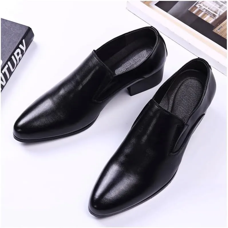 Men's Black Leather Platform Chunky Penny Loafers Breathable Men's Vintage Spike Dress Loafers Slip On Fashion Shoes