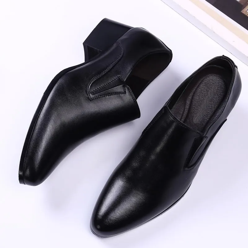 Men's Black Leather Platform Chunky Penny Loafers Breathable Men's Vintage Spike Dress Loafers Slip On Fashion Shoes