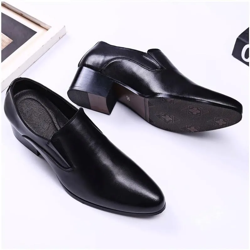 Men's Black Leather Platform Chunky Penny Loafers Breathable Men's Vintage Spike Dress Loafers Slip On Fashion Shoes