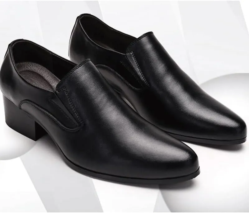 Men's Black Leather Platform Chunky Penny Loafers Breathable Men's Vintage Spike Dress Loafers Slip On Fashion Shoes