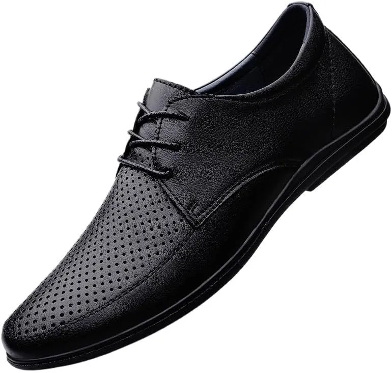 Men's Breathable Leather Oxfords Wingtip Brogue Business Casual Comfortable Lace Up Non-Slip Dress Shoes