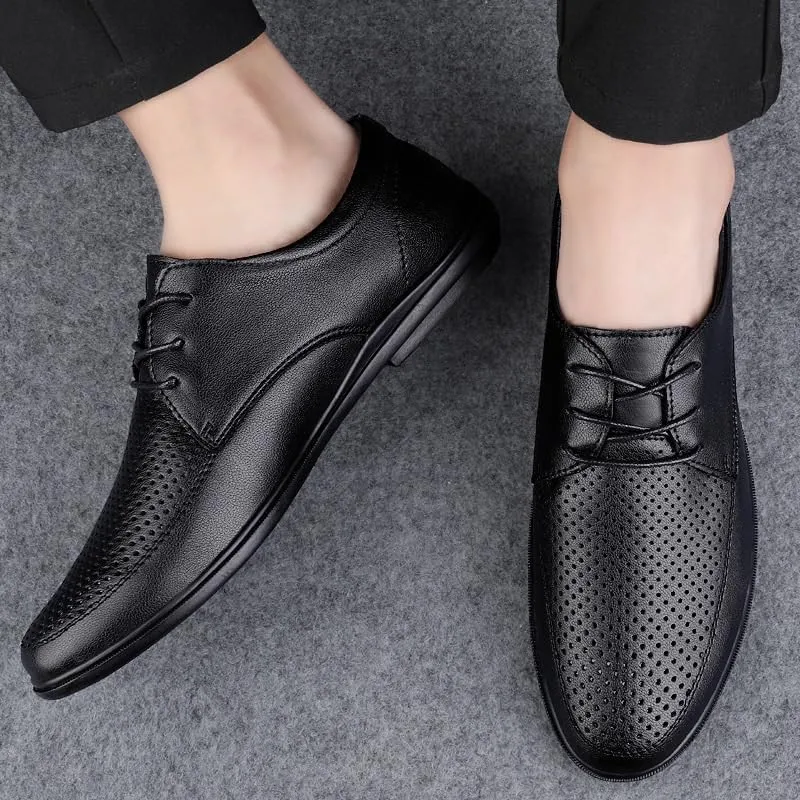 Men's Breathable Leather Oxfords Wingtip Brogue Business Casual Comfortable Lace Up Non-Slip Dress Shoes