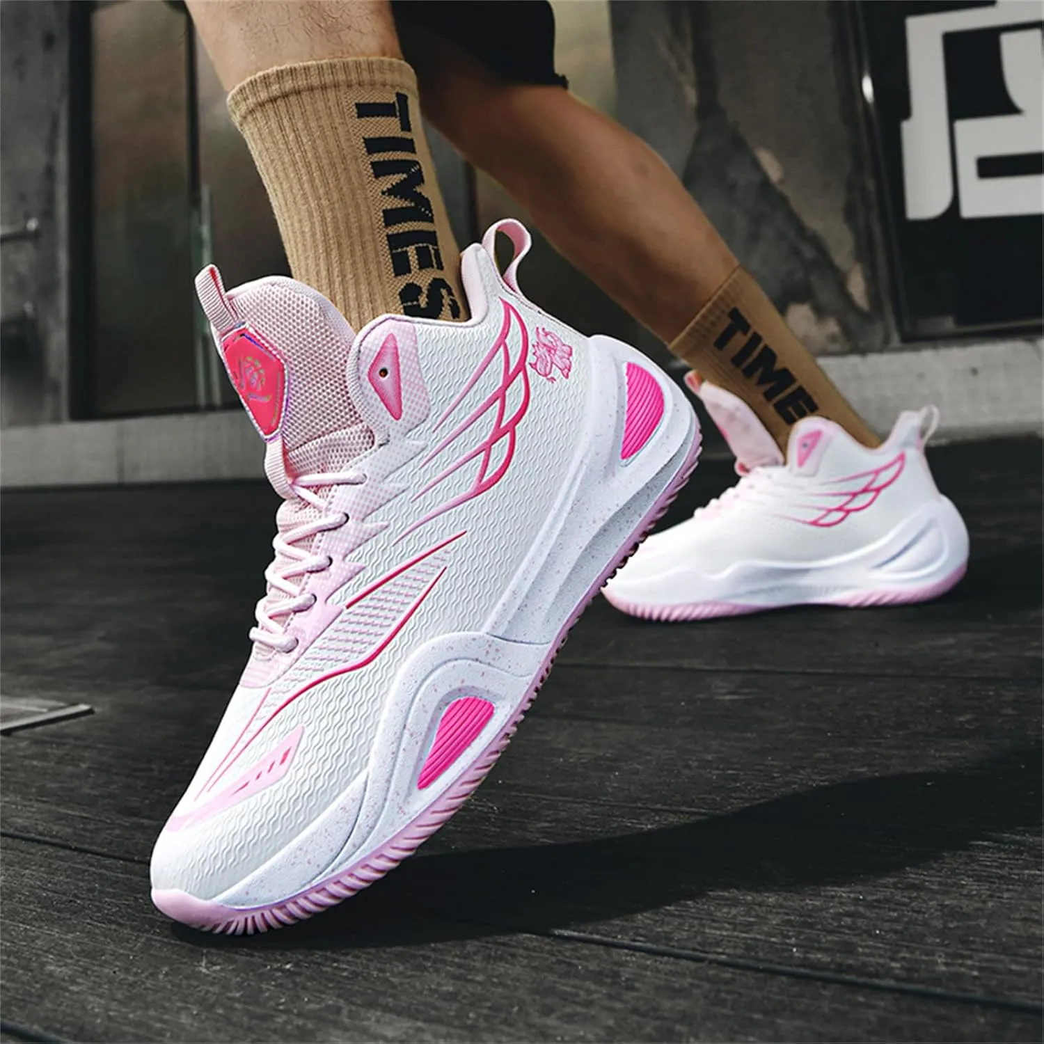 Mens Breathable Mesh Lace Up Basketball Shoes with Arch Support Non-Slip Comfortable High Top Sneakers Running Walking Tennis Shoes